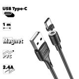 USB кабель HOCO X52 Sereno Magnetic Type-C, 2.4А, магнитный, 1м, PVC (черный)