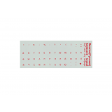 Наклейка на клавиатуру, русский шрифт (красный) на прозрачной подложке