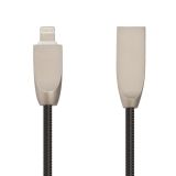 USB кабель "LP" для Apple 8 pin "Панцирь" в металлической оплетке (черный/коробка)