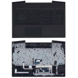 Клавиатура (топ-панель) для ноутбука HP Pavilion Gaming 15-CX черная с черным топкейсом и зеленой подсветкой (с разбора)