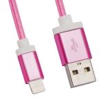 USB кабель для Apple iPhone, iPad, iPod 8 pin оплетка и металл. разъемы в катушке 1.5 м, розовый LP