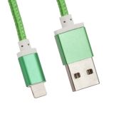 USB кабель для Apple iPhone, iPad, iPod 8 pin оплетка и металл. разъемы в катушке, 1.5 м, зеленый LP