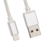 USB кабель для Apple iPhone, iPad, iPod 8 pin оплетка и металл. разъемы в катушке, 1.5 м, белый LP