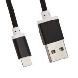 USB кабель для Apple iPhone, iPad, iPod 8 pin оплетка и металл. разъемы в катушке, 1.5 м, черный LP
