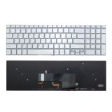 Клавиатура для ноутбука Sony Fit 15 SVF15, SVF152 серебристая без рамки с подсветкой