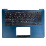 Клавиатура (топ-панель) для ноутбука Asus UX430UA черная с синим топкейсом, с подсветкой (с разбора)