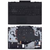 Клавиатура (топ-панель) для ноутбука HP Omen 15-DC черная с черным топкейсом (с разбора)