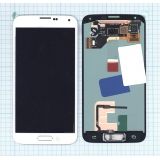 Дисплей (экран) в сборе с тачскрином для Samsung Galaxy S5 SM-G900H белый с кнопкой home