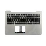 Клавиатура (топ-панель) для ноутбука Asus K555LN черная с серебристым топкейсом