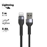 Кабель USB Earldom EC-100I Lightning 8-pin 2.4A 1м нейлон (черный)