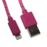 USB кабель для Apple iPhone, iPad, iPod 8 pin в оплетке розовый, европакет LP
