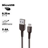 USB кабель Earldom EC-085M MicroUSB, 2.4A, 0.25м, силикон (черный)