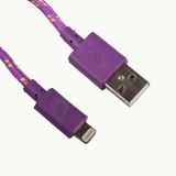USB кабель для Apple iPhone, iPad, iPod 8 pin в оплетке фиолетовый, европакет LP