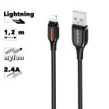 Кабель USB BOROFONE BU14 Heroic Lightning 8-pin 1.2м 2,4A нейлон (черный)