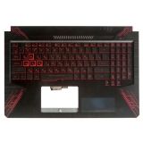 Клавиатура (топ-панель) для ноутбука Asus ROG GL503V, GL503VD черная с черным топкейсом с красной подсветкой без тачпада (с разбора)