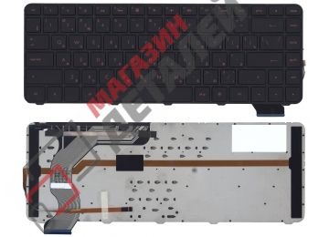 Клавиатура для ноутбука HP Envy 14-1000 черная с черной рамкой, красная подсветка