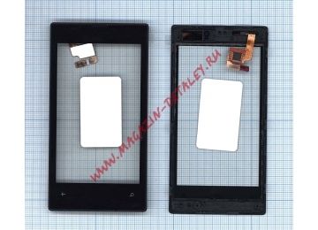Сенсорное стекло (тачскрин) для Nokia Lumia 520 черное c рамкой