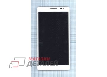 Дисплей (экран) в сборе с тачскрином для Huawei Ascend Mate белый с рамкой (с разбора)