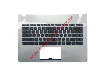 Клавиатура (топ-панель) для ноутбука Asus N46 черная с серебристым топкейсом