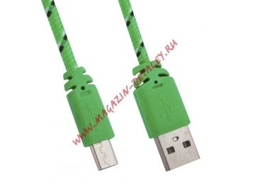 USB кабель LP Micro USB в оплетке зеленый с синим, европакет