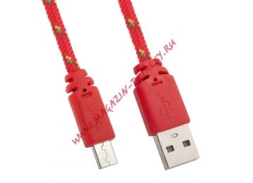 USB кабель LP Micro USB в оплетке красный с желтым, корокба