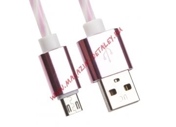 USB кабель LP Micro USB витая пара с металлическими разъемами 1 м. белый с розовым, европакет