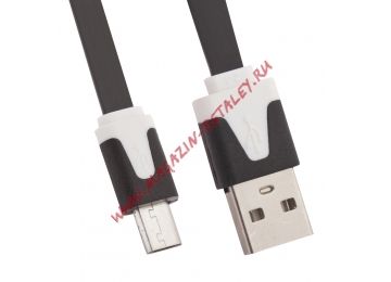 USB кабель LP Micro USB плоский узкий черный, европакет