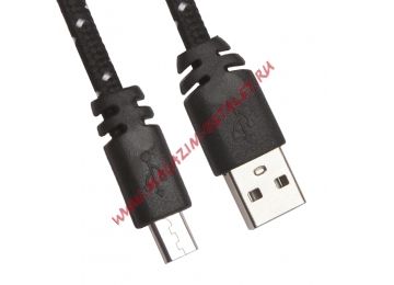 USB кабель LP Micro USB плоская оплетка черный, европакет