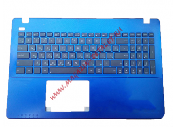 Клавиатура (топ-панель) для ноутбука Asus X550, X550VA, X550EA черная с голубым топкейсом