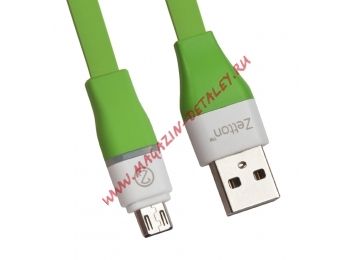 USB LED кабель Zetton Flat разъем Micro USB плоский, зеленый
