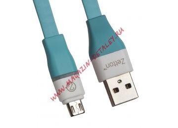 USB LED кабель Zetton Flat разъем Micro USB плоский, синий