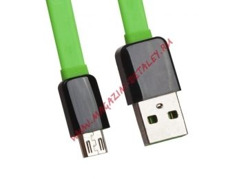 USB LED кабель Zetton Flat разъем Micro USB плоский, черный с зеленым