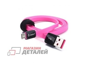 USB LED кабель Zetton Flat ZTLSUSBFCMCBP разъем Micro USB плоский, черный с розовым