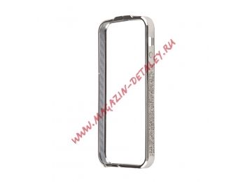 Чехол (бампер) для Apple iPhone 5, 5s, SE с белыми стразами, металл, серебристый