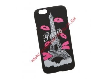 Силиконовый чехол Париж для Apple iPhone 6, 6s черный, розовые губки