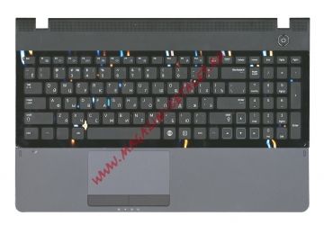 Клавиатура (топ-панель) для ноутбука Samsung NP300E5C, 300E5C черная с черным топкейсом