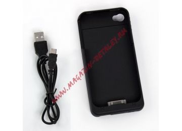Дополнительная АКБ защитная крышка для Apple iPhone 4, 4S External Battery Case 1900mAh черная