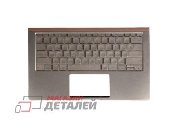 Клавиатура (топ-панель) для ноутбука Asus UX434, UX434F, UX434FI серебристая с серебристым топкейсом (с разбора)