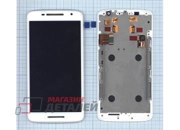 Дисплей (экран) в сборе с тачскрином для Motorola Moto X Play белый c рамкой