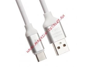 USB кабель LP USB Type-C круглый soft touch металлические разъемы 1,2 метра белый, европакет