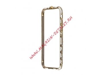 Bumper для iPhone 6, 6S "Змейка золотая со стразами" металл (белый)
