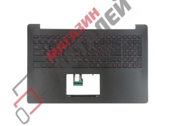 Клавиатура (топ-панель) для ноутбука Asus N501JW черная с черным топкейсом, с подсветкой, с динамиками и креплением под HDD