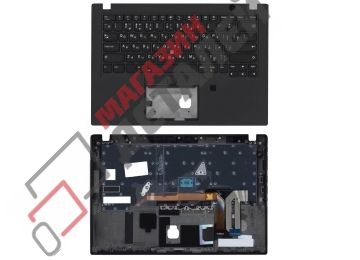 Клавиатура (топ-панель) для ноутбука Lenovo ThinkPad T495s черная с черным топкейсом, с трекпойнтом и подсветкой