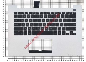 Клавиатура (топ-панель) для ноутбука ASUS VivoBook S300LA черная с серебристым топкейсом