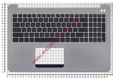 Клавиатура (топ-панель) для ноутбука ASUS K501L, K501LB, K501LX, K501U, K501UX, K501UW серая, черные клавиши - купить в Москве за 3 440 р.