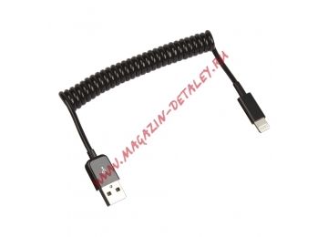 USB кабель LP для Apple 8 pin пружина 1 м. черный, европакет