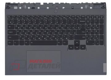 Клавиатура (топ-панель) для ноутбука Lenovo Legion 5 Pro-16ACH6H черная с серым топкейсом (с разбора)