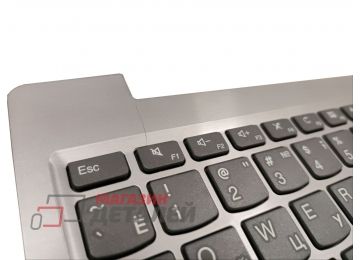 Клавиатура (топ-панель) для ноутбука Lenovo IdeaPad S145-15IKB черная со светло-серым топкейсом (трещина на корпусе)