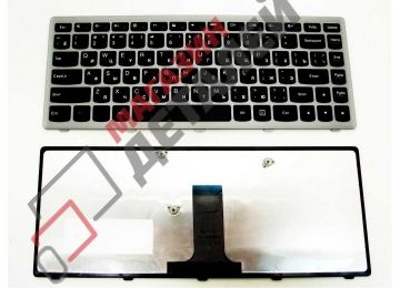 Клавиатура для ноутбука Lenovo IdeaPad G400S черная с серой рамкой