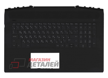 Клавиатура (топ-панель) для ноутбука HP Pavilion Gaming 17-CD черная с черным топкейсом